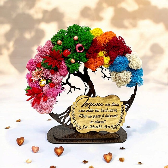 Tablou copacul vietii personalizat cu mesaj standard pentru Nasi, "La casa cu Nasii buni..." cadou decorat cu licheni stabilizati, 4 anotimpuri [2]