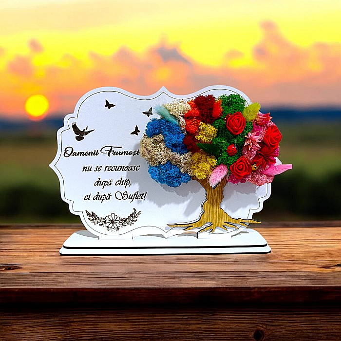Tablou copac cu licheni stabilizati, personalizat cu mesaj standard, cadou pentru persoanele speciale, "Oamenii frumosi..." dimensiune 30x20cm [1]