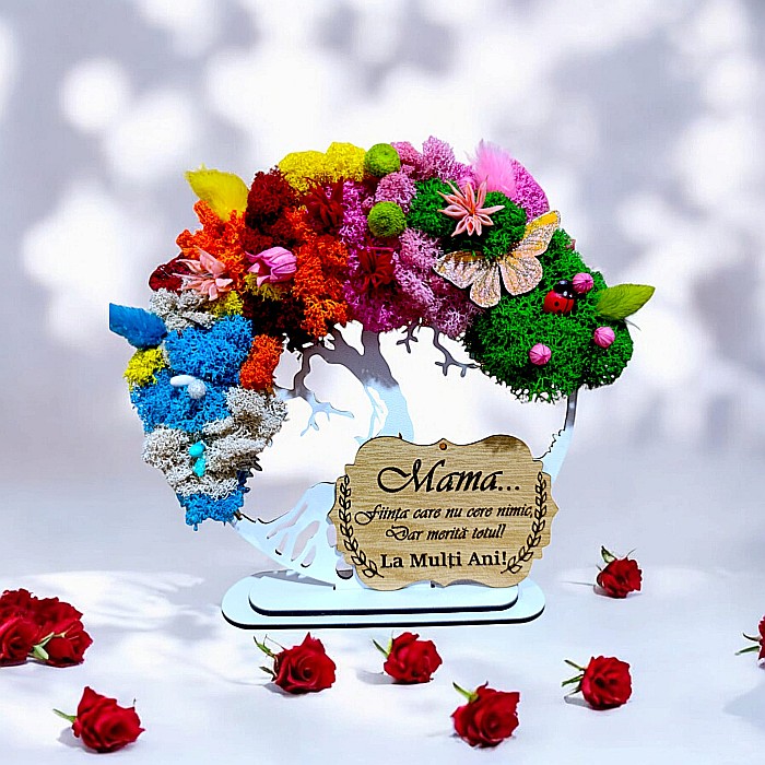 Tablou copacul vietii personalizat cu mesaj standard pentru Mama, cadou decorat cu licheni stabilizati, 4 anotimpuri [1]