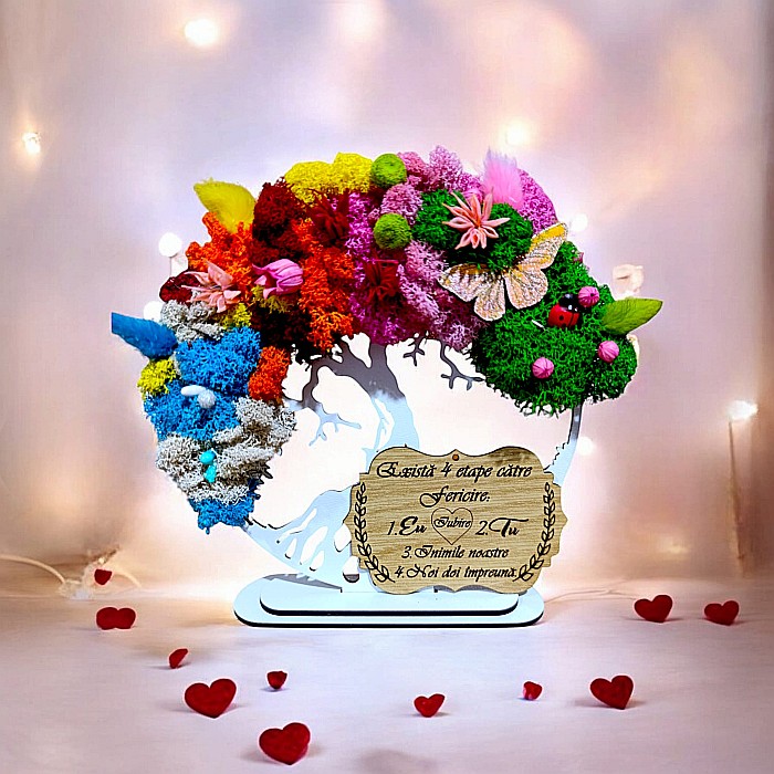 Tablou copacul vietii personalizat cu mesaj standard pentru sotie, iubita, prietena, cadou decorat cu licheni stabilizati, 4 anotimpuri [1]