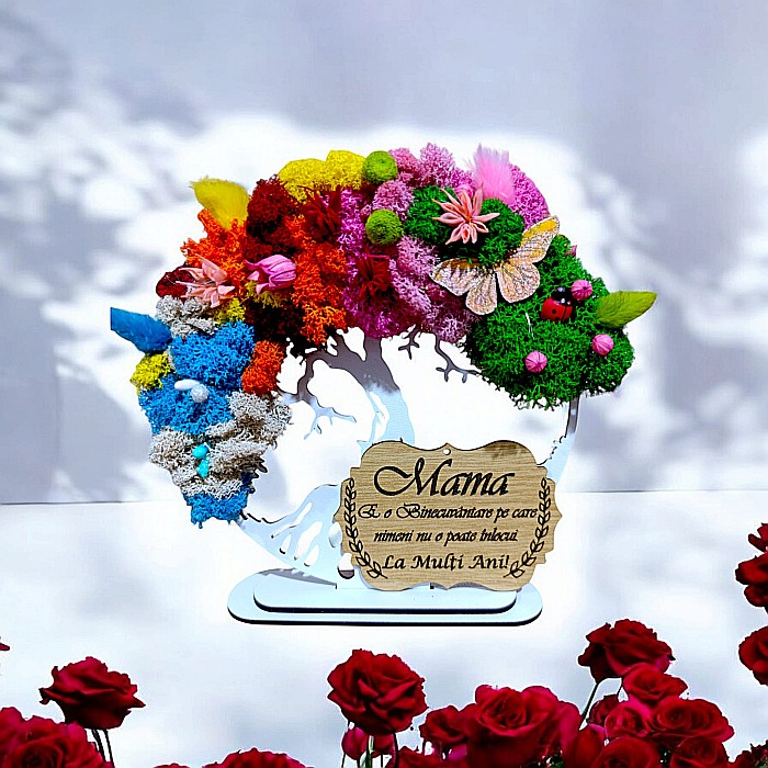 Tablou copacul vietii personalizat cu mesaj standard pentru Mama, cadou decorat cu licheni stabilizati, 4 anotimpuri [1]