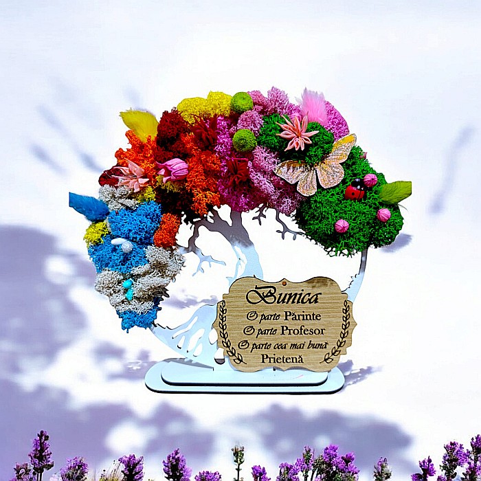 Tablou copacul vietii personalizat cu mesaj standard pentru Bunica, cadou decorat cu licheni stabilizati, 4 anotimpuri [1]