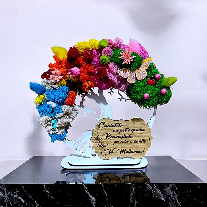 Tablou copacul vietii personalizat cu mesaj standard pentru profesoara, doctor, învatatoare, educatoare, cadou decorat cu licheni stabilizati, 4 anotimpuri [1]