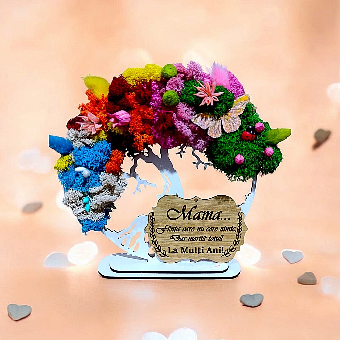 Tablou copacul vietii personalizat cu mesaj standard pentru Mama, cadou decorat cu licheni stabilizati, 4 anotimpuri [1]