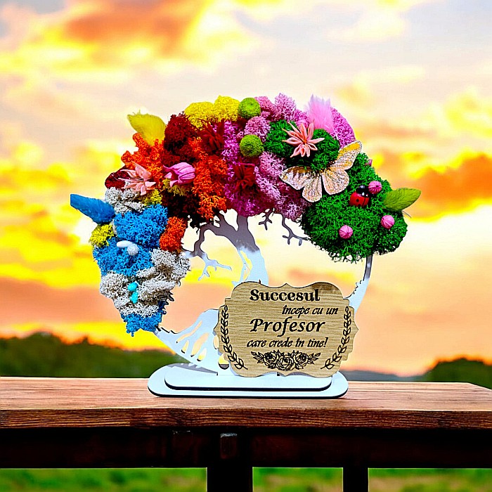 Tablou copacul vietii personalizat cu mesaj standard pentru Profesor, cadou decorat cu licheni stabilizati, 4 anotimpuri [1]