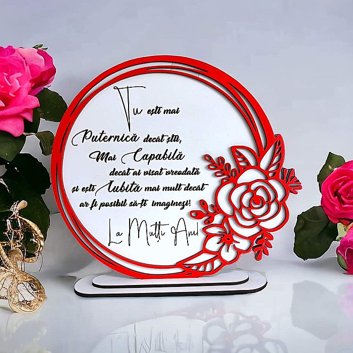 Cadou personalizat, tablou din lemn elegant cu trandafir si mesaj standard pentru Invatatoare [4]