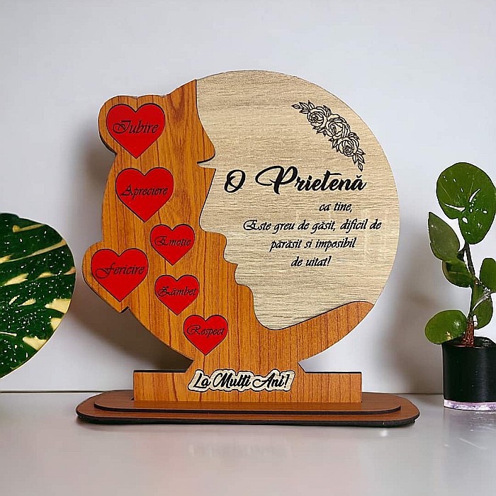 Cadou personalizat, tablou din lemn cu inimi rosii si mesaj standard pentru Sotie/Iubita, maro [4]