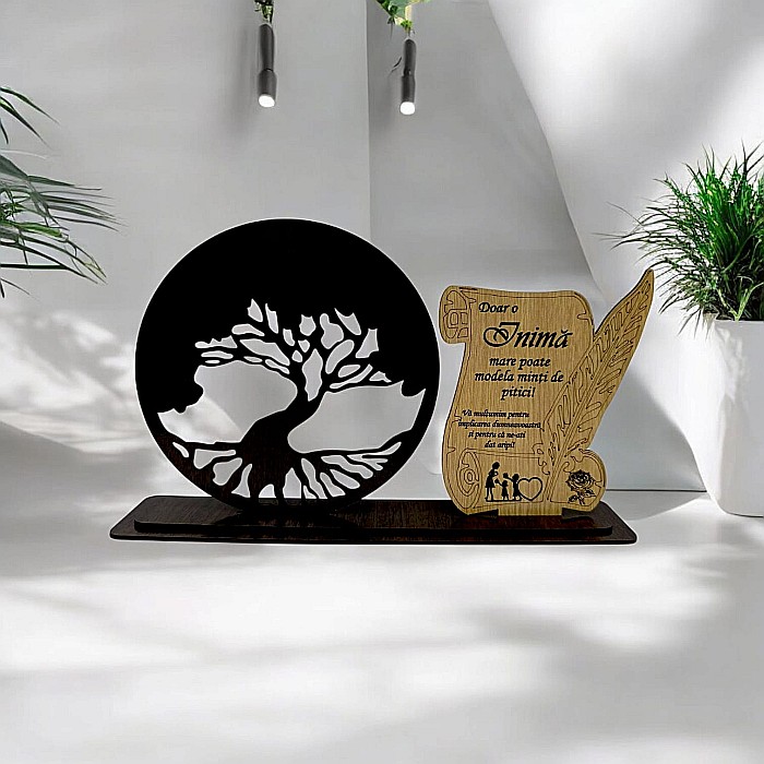Blank Copacul Vietii cu Placută, personalizat pentru EDUCATOARE, Produs în România de Rustic Wood Decor ,dimensiune 30x18cm [1]