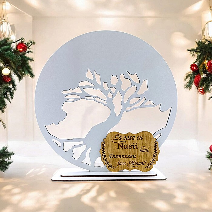 Blank pentru licheni stabilizati cu suport, personalizat pentru Nasi "La casa cu nasii buni!" personalizabil, Produs în România de Rustic Wood Decor, model 2 [1]