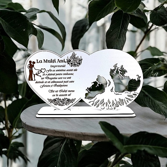 Blank decorativ cu suport, personalizat La Mulți Ani împreună, Produs în România de Rustic Wood Decor, dimensiune 30x16cm [1]