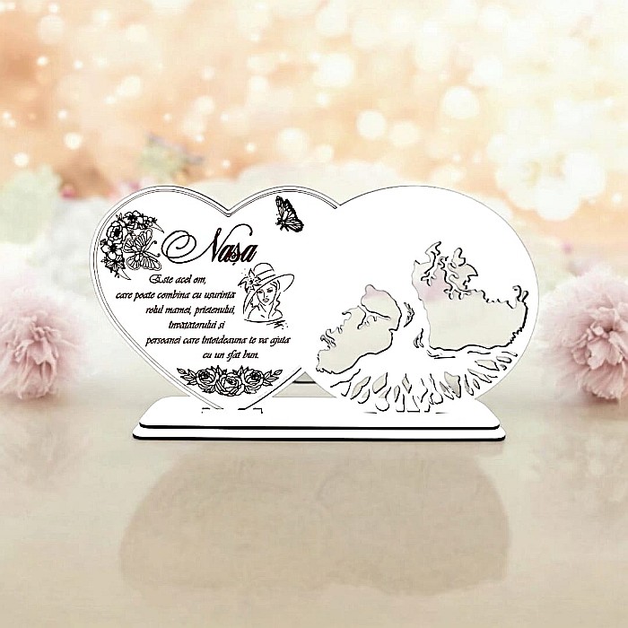 Blank decorativ cu suport, personalizat pentru Nașă , Produs în România de Rustic Wood Decor, dimensiune 30x16cm [1]