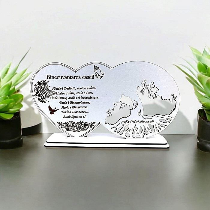 Blank decorativ cu suport, personalizat Binecuvântarea Casei , Produs în România de Rustic Wood Decor, dimensiune 30x16cm [1]