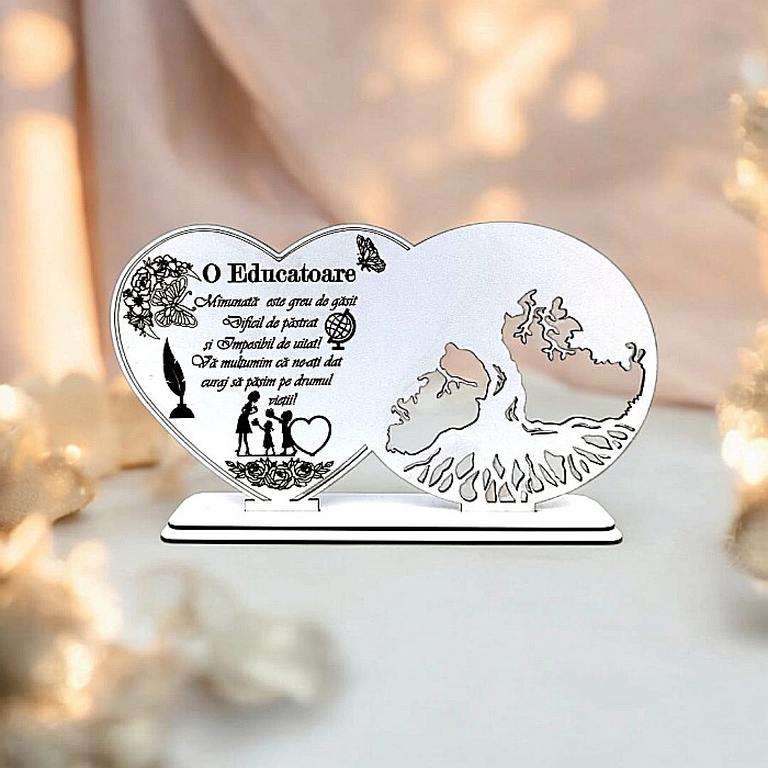 Blank decorativ cu suport, personalizat pentru Educatoare , Produs în România de Rustic Wood Decor, dimensiune 30x16cm [1]