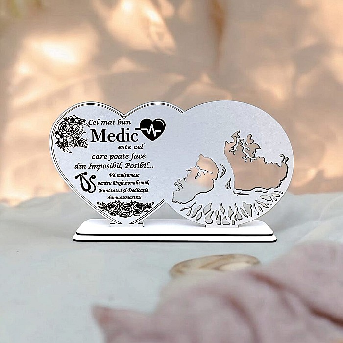 Blank decorativ cu suport, personalizat pentru Cel mai bun Medic , Produs în România de Rustic Wood Decor, dimensiune 30x16cm [1]