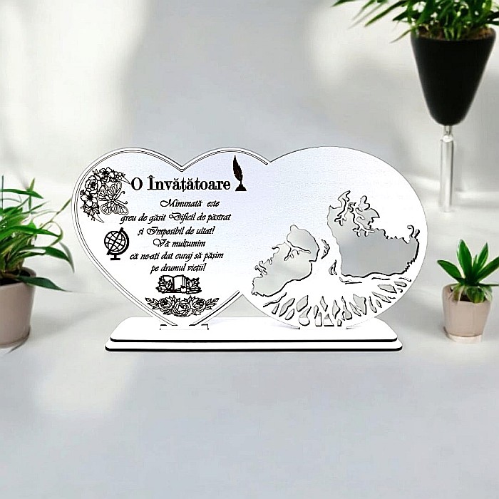 Blank decorativ cu suport, personalizat pentru Învățătoare , Produs în România de Rustic Wood Decor, dimensiune 30x16cm [1]