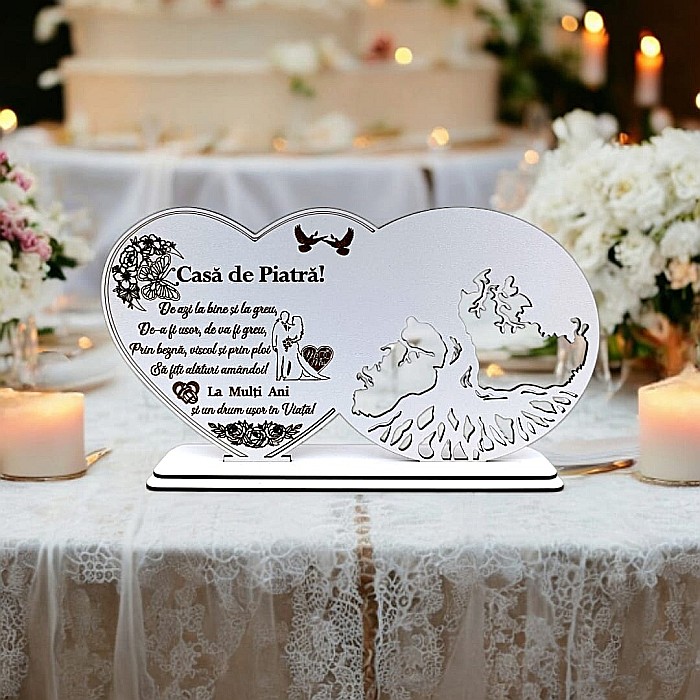 Blank decorativ cu suport, personalizat Casă De Piatră , Produs în România de Rustic Wood Decor, dimensiune 30x16cm [1]