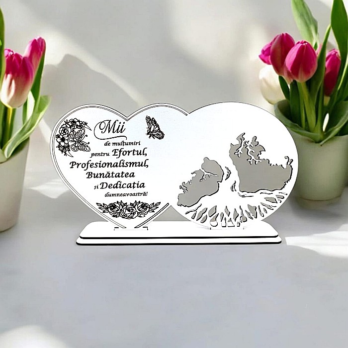 Blank decorativ cu suport, personalizat Mii de mulțumiri pentru Efortul Dumneavoastră , Produs în România de Rustic Wood Decor, dimensiune 30x16cm [1]