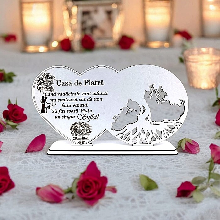 Blank decorativ cu suport, personalizat Casă de Piatră , Produs în România de Rustic Wood Decor, dimensiune 30x16cm [1]