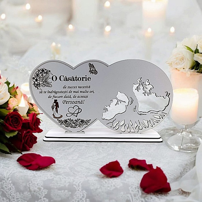 Blank decorativ cu suport, personalizat O Căsătorie De Succes Necesită , Produs în România de Rustic Wood Decor, dimensiune 30x16cm [1]