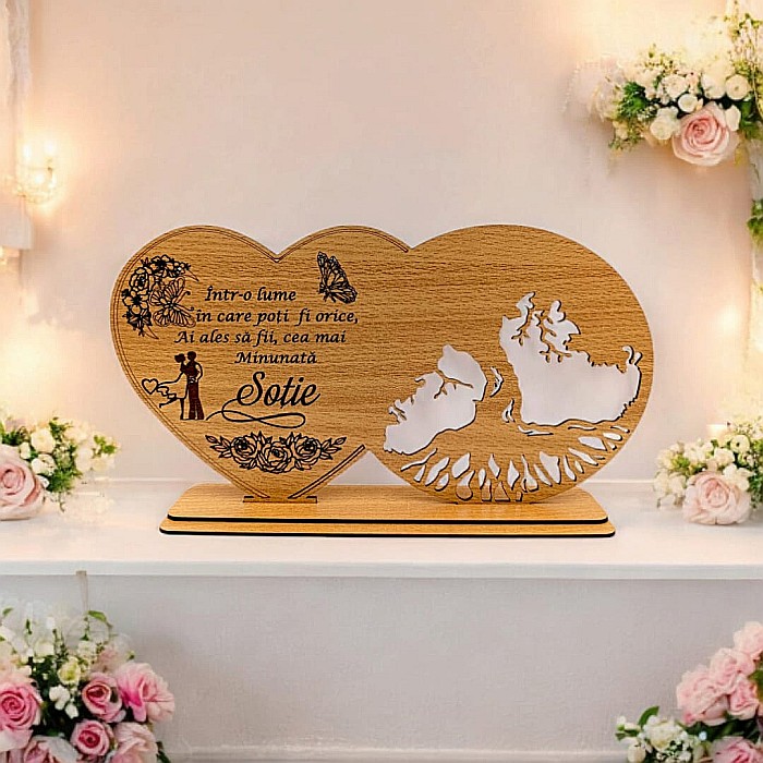 Blank decorativ cu suport, personalizat pentru Soție , Produs în România de Rustic Wood Decor, dimensiune 30x16cm [1]