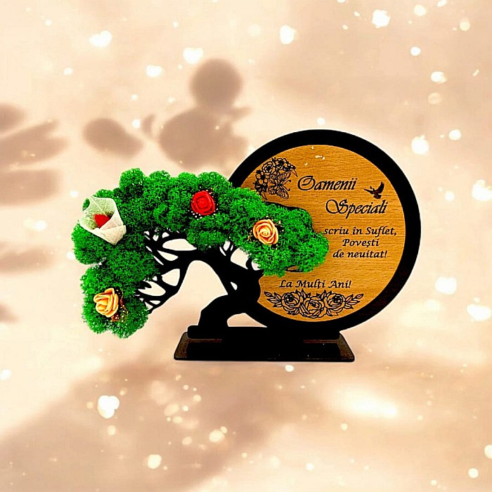 Decorațiune Cadou Bonsai, personalizat cu mesaj standard pentru Oamenii Speciali "Scriu in Suflet povesti de neuitat.." [1]