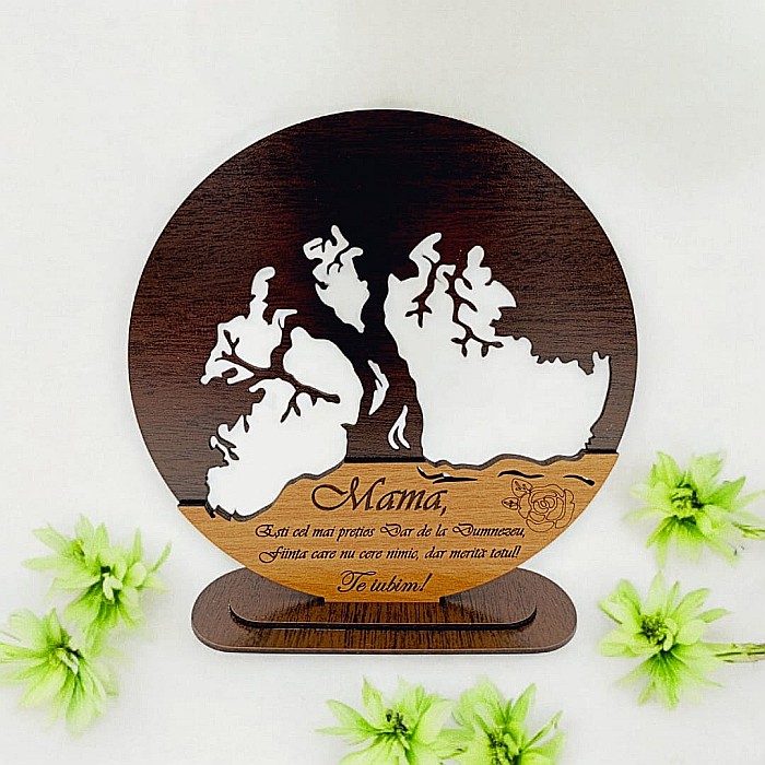 Blank personalizabil, Copacul Vieții decorativ cu mesaj standard pentru Mamă ”Esti cel mai prețios dar de la Dumnezeu...” – Produs în România de Rustic Wood Decor [1]