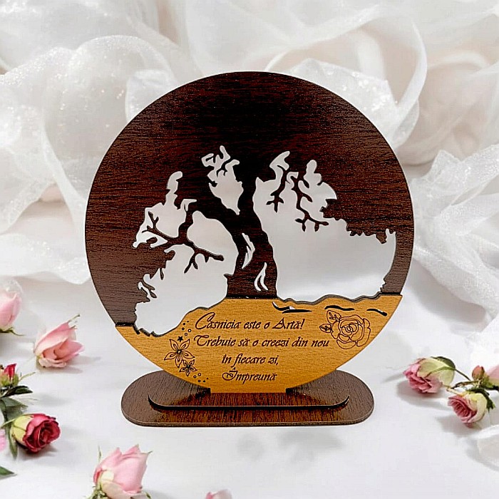 Blank personalizabil, Copacul Vieții decorativ cu mesaj standard pentru Căsnicie ”Căsnicia este o Artă! Trebuie sa o creezi din nou in fiecare zi, Împreună ” – Produs în România de Rustic Wood Decor [1]