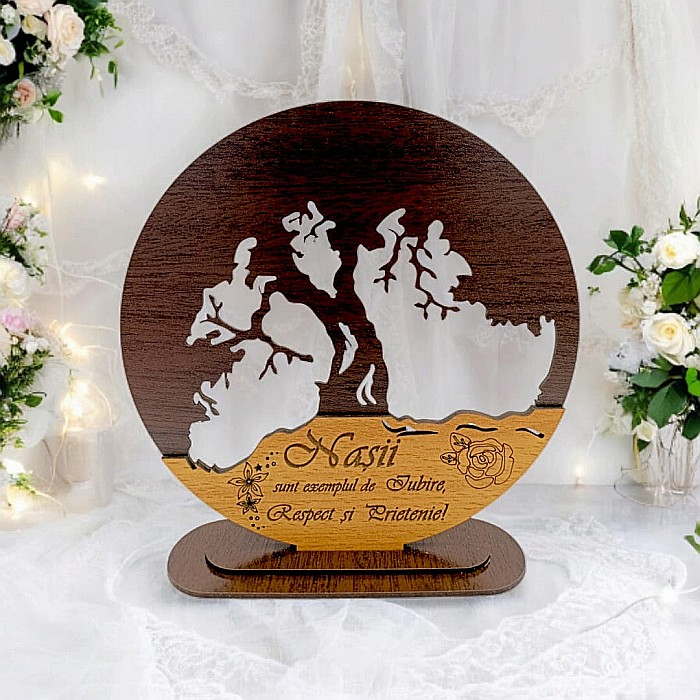 Blank personalizabil, Copacul Vieții decorativ cu mesaj standard pentru Nași ”Nașii sunt exempul de Iubire, Respect și Prietenie ” – Produs în România de Rustic Wood Decor [1]