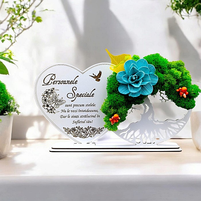 Tablou Inima Copacul vietii decorativ cu suport, personalizat pentru "Persoanele Speciale" , Produs în România de Rustic Wood Decor, dimensiune 30x16cm [1]