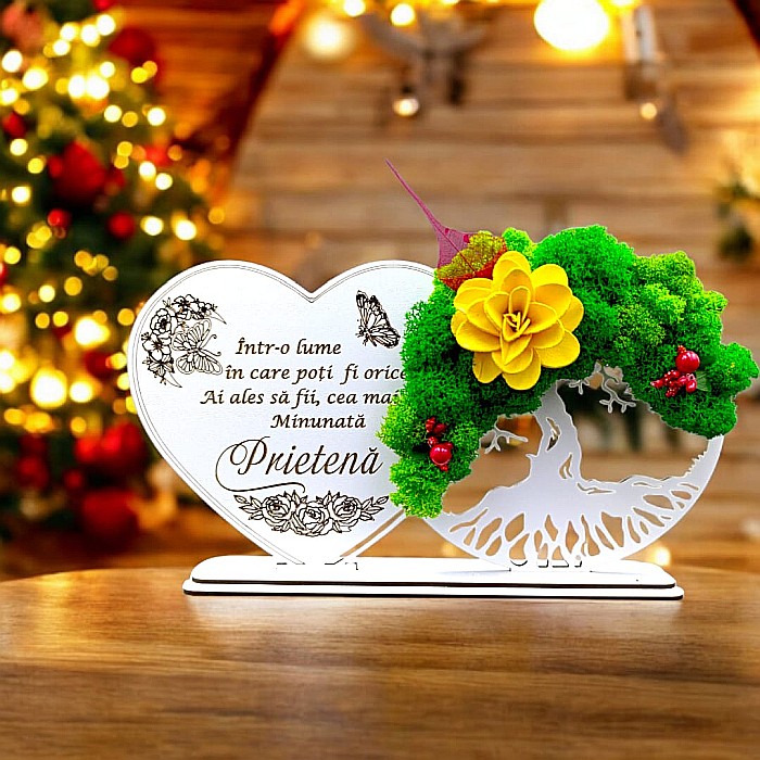 Tablou Inima Copacul vietii decorativ cu suport, personalizat pentru Prietena "Intr-o lume in care poti fii orice...", dimensiune 30x16cm [1]
