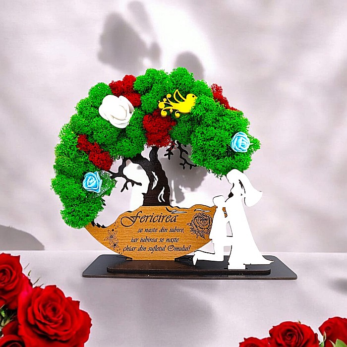 Tablou Copacul Vietii Cadou personalizat cu mesaj standard pentru Mama/Sotie/Prietena/Familie ”Fericirea se naste din...” decorat cu licheni stabilizati Produs în România de Rustic Wood Decor [1]