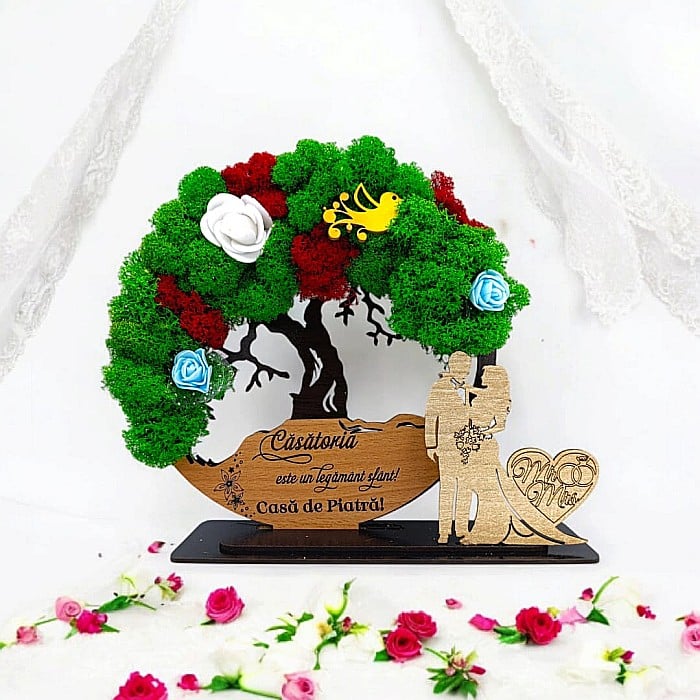 Tablou Copacul Vietii Cadou personalizat cu mesaj standard pentru Nunta/Sotie/Fini/Familie/Nasi ”Casatoria este un legamant...”,decorat cu licheni stabilizati Produs în România de Rustic Wood Decor [1]