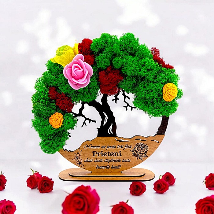 Tablou Copacul Vietii Cadou personalizat cu mesaj standard pentru Prieteni/Sotie/Fini/Familie/Nasi ”Nimeni nu poate trai fara...”,decorat cu licheni stabilizati Produs în România de Rustic Wood Decor [1]