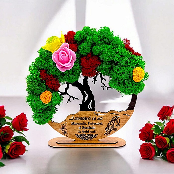 Tablou Copacul Vietii Cadou personalizat cu mesaj standard pentru Prieteni/Sotie/Fini/Familie/Nasi ”Aminteste-ti ca esti...”,decorat cu licheni stabilizati Produs în România de Rustic Wood Decor [1]