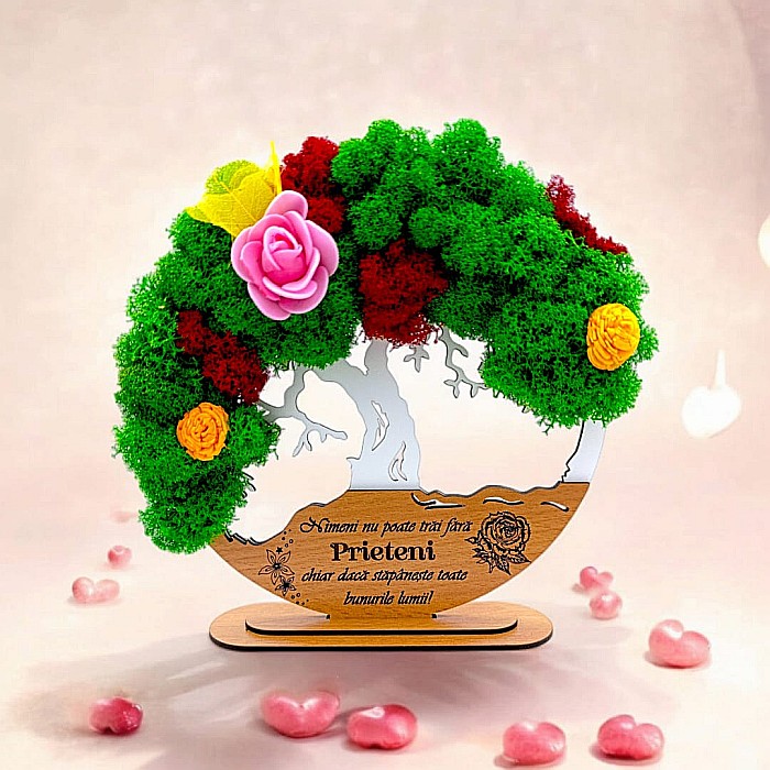 Tablou Copacul Vietii Cadou personalizat cu mesaj standard pentru Prieteni/Sotie/Fini/Familie/Nasi ”Nimeni nu poate trai fara...”, decorat cu licheni stabilizati Produs în România de Rustic Wood Decor [1]