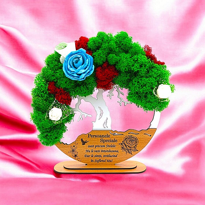 Tablou Copacul Vietii Cadou personalizat cu mesaj standard pentru Prieteni/Sotie/Fini/Familie/Nasi ”Persoanele Speciale..”, decorat cu licheni stabilizati Produs în România de Rustic Wood Decor [1]