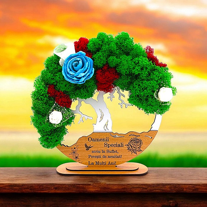 Tablou Copacul Vietii Cadou personalizat cu mesaj standard pentru Prieteni/Sotie/Fini/Familie/Nasi ”Oamenii Speciali..”, decorat cu licheni stabilizati Produs în România de Rustic Wood Decor [1]