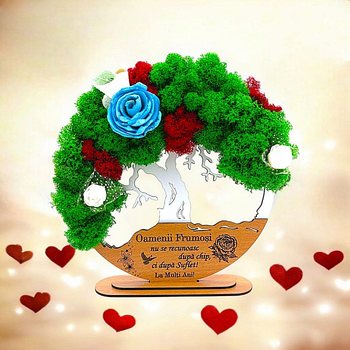 Tablou Copacul Vietii Cadou personalizat cu mesaj standard pentru Prieteni/Sotie/Fini/Familie/Nasi ”Oamenii Frumosi...”, decorat cu licheni stabilizati Produs în România de Rustic Wood Decor [1]