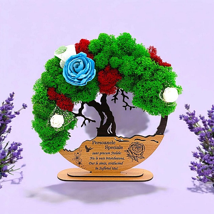 Tablou Copacul Vietii Cadou personalizat cu mesaj standard pentru Prieteni/Sotie/Fini/Familie/Nasi ”Persoanele Speciale..” negru, decorat cu licheni stabilizati Produs în România de Rustic Wood Decor [1]