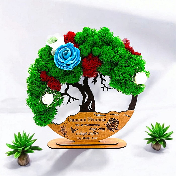 Tablou Copacul Vietii Cadou personalizat cu mesaj standard pentru Prieteni/Sotie/Fini/Familie/Nasi ”Oamenii Frumosi...” negru, decorat cu licheni stabilizati Produs în România de Rustic Wood Decor [1]