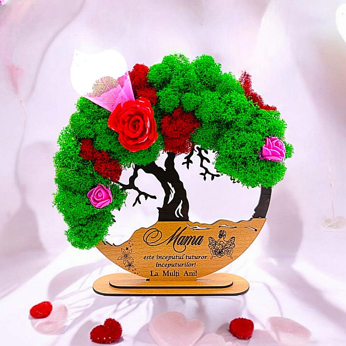 Tablou Copacul Vietii Cadou personalizat cu mesaj standard pentru Sotie/Mama/Familie/Nasi , negru, decorat cu licheni stabilizati Produs în România de Rustic Wood Decor [1]