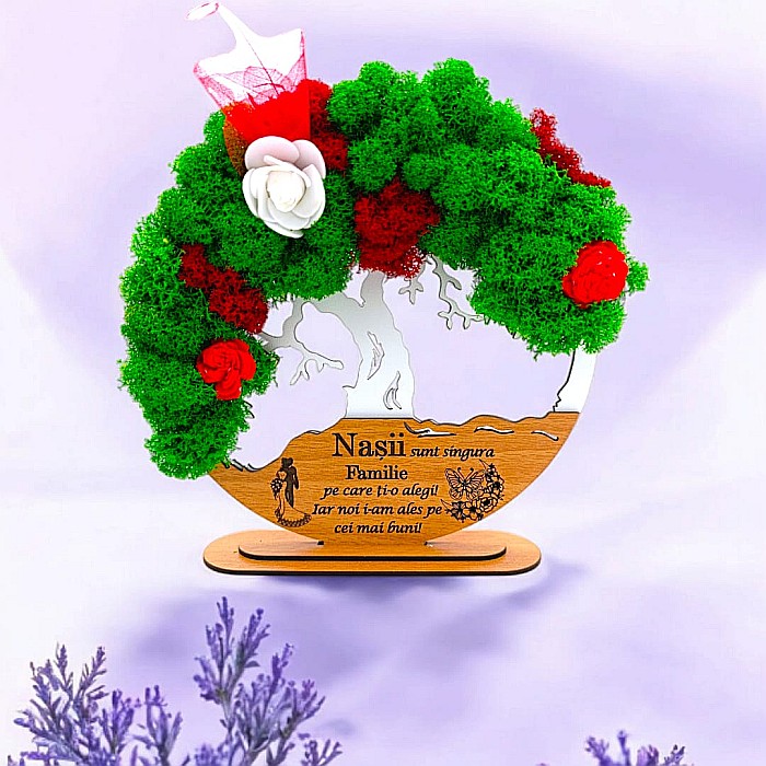 Tablou Copacul Vietii Cadou personalizat cu mesaj standard pentru Nunta/Sotie/Mama/Familie/Nasi , alb, decorat cu licheni stabilizati Produs în România de Rustic Wood Decor [1]