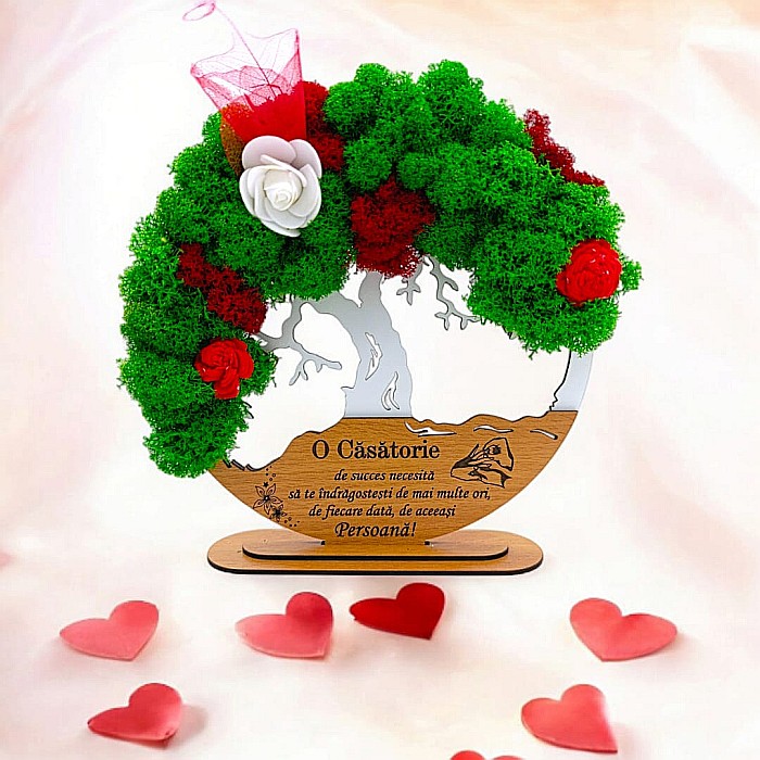 Tablou Copacul Vietii Cadou personalizat cu mesaj standard pentru Nunta/Sotie/Mama/Familie/Nasi , alb, decorat cu licheni stabilizati Produs în România de Rustic Wood Decor [1]