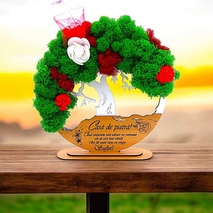 Tablou Copacul Vietii Cadou personalizat cu mesaj standard pentru Nunta/Sotie/Mama/Familie/Nasi , alb, decorat cu licheni stabilizati Produs în România de Rustic Wood Decor [1]