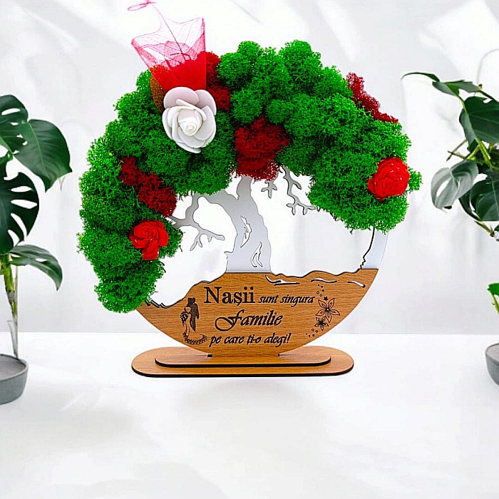 Tablou Copacul Vietii Cadou personalizat cu mesaj standard pentru Nunta/Sotie/Mama/Familie/Nasi , alb, decorat cu licheni stabilizati Produs în România de Rustic Wood Decor [1]