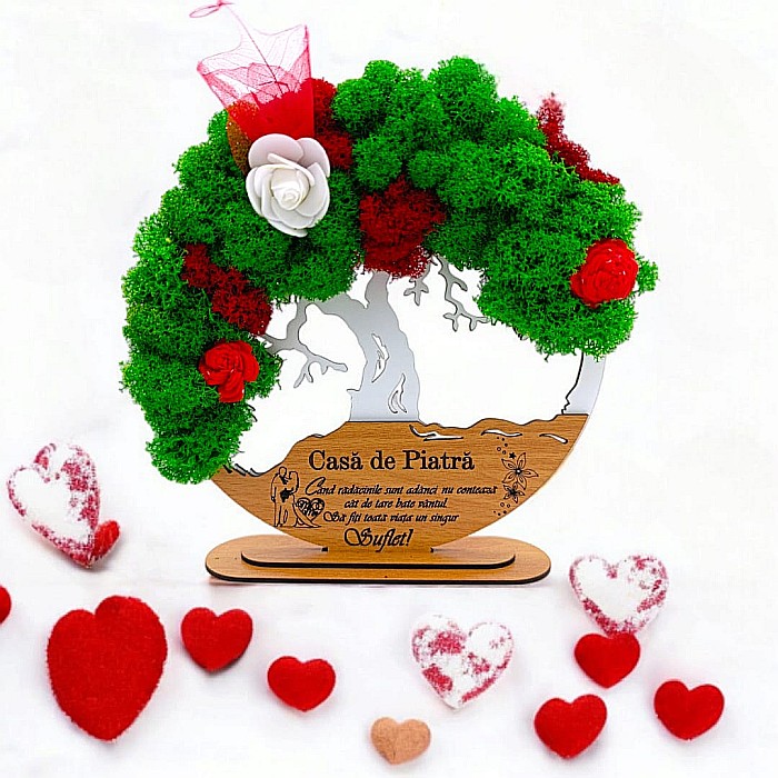 Tablou Copacul Vietii Cadou personalizat cu mesaj standard pentru Nunta/Sotie/Mama/Familie/Nasi , alb, decorat cu licheni stabilizati Produs în România de Rustic Wood Decor [1]