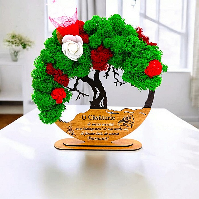 Tablou Copacul Vietii Cadou personalizat cu mesaj standard pentru Nunta/Fini/Mama/Familie/Nasi , negru, decorat cu licheni stabilizati Produs în România de Rustic Wood Decor [1]