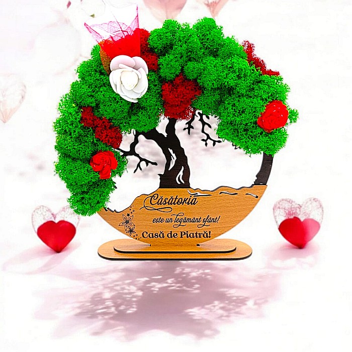 Tablou Copacul Vietii Cadou personalizat cu mesaj standard pentru Nunta/Fini/Mama/Familie/Nasi , negru, decorat cu licheni stabilizati Produs în România de Rustic Wood Decor [1]