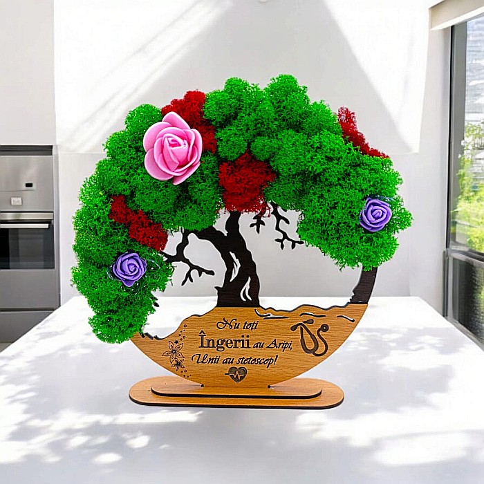 Tablou Copacul Vietii Cadou personalizat cu mesaj standard pentru Sefa/Doctor/Prieteni/Nasi ,negru, decorat cu licheni stabilizati Produs în România de Rustic Wood Decor [1]