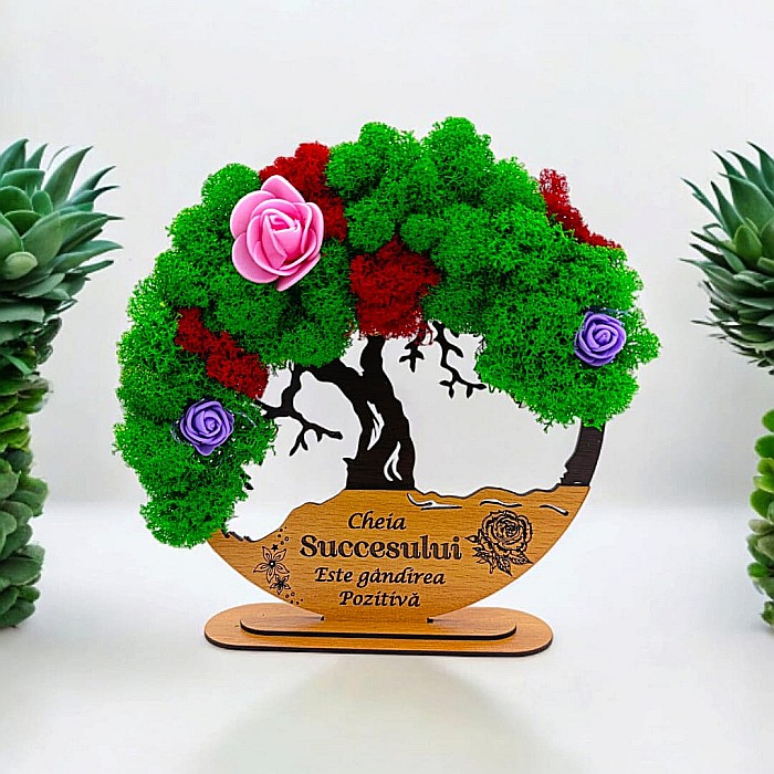 Tablou Copacul Vietii Cadou personalizat cu mesaj standard pentru Sefa/Doctor/Prieteni/Profesori ,negru, decorat cu licheni stabilizati Produs în România de Rustic Wood Decor [1]